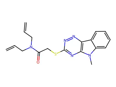 2-[(5-methyl-[1,2,4]triazino[5,6-b]indol-3-yl)sulfanyl]-N,N-bis(prop-2-enyl)acetamide structure