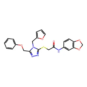N-(1,3-benzodioxol-5-yl)-2-[[4-(furan-2-ylmethyl)-5-(phenoxymethyl)-1,2,4-triazol-3-yl]sulfanyl]acetamide structure