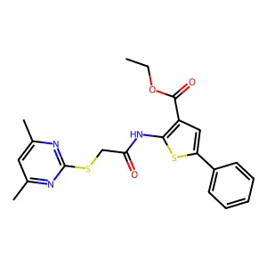 ethyl 2-(2-((4,6-dimethylpyrimidin-2-yl)thio)acetamido)-5-phenylthiophene-3-carboxylate structure