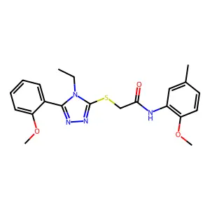 2-[[4-ethyl-5-(2-methoxyphenyl)-1,2,4-triazol-3-yl]sulfanyl]-N-(2-methoxy-5-methylphenyl)acetamide structure