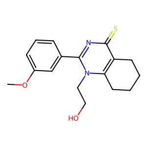 1-(2-hydroxyethyl)-2-(3-methoxyphenyl)-5,6,7,8-tetrahydroquinazoline-4(1H)-thione structure