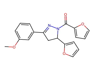Furan-2-yl-[3-(furan-2-yl)-5-(3-methoxyphenyl)-3,4-dihydropyrazol-2-yl]methanone structure