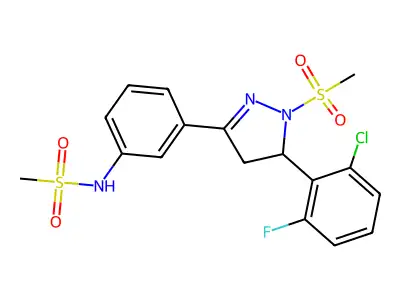N-(3-(5-(2-chloro-6-fluorophenyl)-1-(methylsulfonyl)-4,5-dihydro-1H-pyrazol-3-yl)phenyl)methanesulfonamide structure