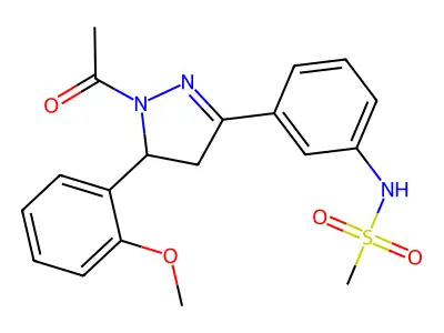N-[3-[2-acetyl-3-(2-methoxyphenyl)-3,4-dihydropyrazol-5-yl]phenyl]methanesulfonamide structure