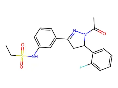 N-(3-(1-acetyl-5-(2-fluorophenyl)-4,5-dihydro-1H-pyrazol-3-yl)phenyl)ethanesulfonamide structure