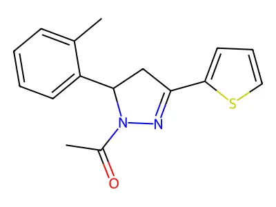 1-[5-(2-methylphenyl)-3-(thiophen-2-yl)-4,5-dihydro-1H-pyrazol-1-yl]ethan-1-one structure