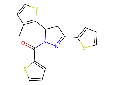 (5-(3-methylthiophen-2-yl)-3-(thiophen-2-yl)-4,5-dihydro-1H-pyrazol-1-yl)(thiophen-2-yl)methanone structure