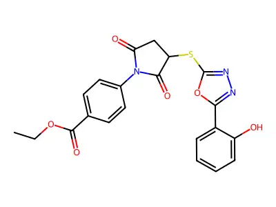ethyl 4-(3-((5-(2-hydroxyphenyl)-1,3,4-oxadiazol-2-yl)thio)-2,5-dioxopyrrolidin-1-yl)benzoate structure
