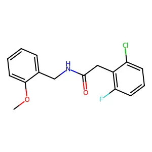 2-(2-chloro-6-fluorophenyl)-N-[(2-methoxyphenyl)methyl]acetamide structure