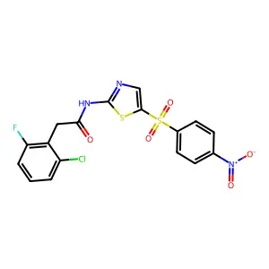 2-(2-chloro-6-fluorophenyl)-N-[5-(4-nitrophenyl)sulfonyl-1,3-thiazol-2-yl]acetamide structure