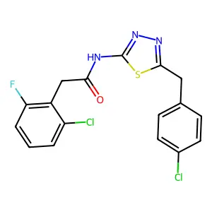 2-(2-chloro-6-fluorophenyl)-N-[5-[(4-chlorophenyl)methyl]-1,3,4-thiadiazol-2-yl]acetamide structure