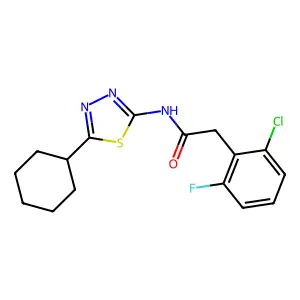 2-(2-chloro-6-fluorophenyl)-N-(5-cyclohexyl-1,3,4-thiadiazol-2-yl)acetamide structure