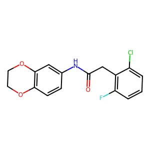 2-(2-chloro-6-fluorophenyl)-N-(2,3-dihydro-1,4-benzodioxin-6-yl)acetamide structure