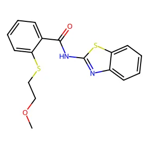 N-(1,3-benzothiazol-2-yl)-2-(2-methoxyethylsulfanyl)benzamide structure