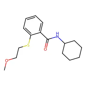 N-cyclohexyl-2-(2-methoxyethylsulfanyl)benzamide structure