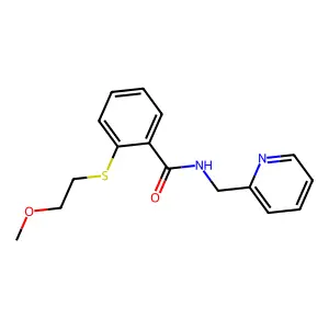 2-(2-methoxyethylsulfanyl)-N-(pyridin-2-ylmethyl)benzamide structure