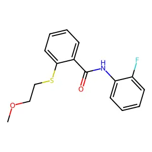 N-(2-fluorophenyl)-2-(2-methoxyethylsulfanyl)benzamide structure