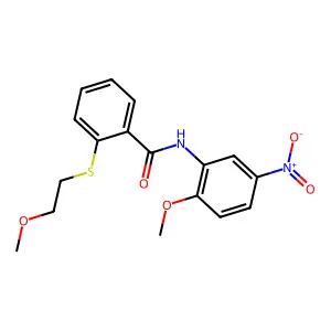 2-(2-methoxyethylsulfanyl)-N-(2-methoxy-5-nitrophenyl)benzamide structure