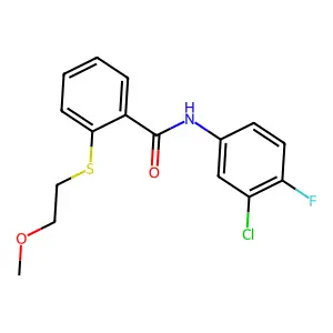 N-(3-chloro-4-fluorophenyl)-2-(2-methoxyethylsulfanyl)benzamide structure