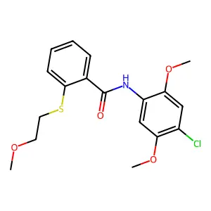 N-(4-chloro-2,5-dimethoxyphenyl)-2-(2-methoxyethylsulfanyl)benzamide structure