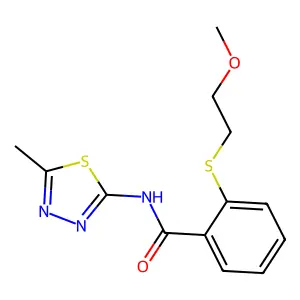 2-(2-methoxyethylthio)-N-(5-methyl-1,3,4-thiadiazol-2-yl)benzamide structure