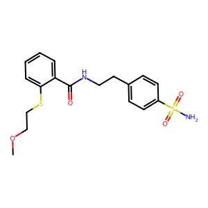 2-(2-methoxyethylsulfanyl)-N-[2-(4-sulfamoylphenyl)ethyl]benzamide structure