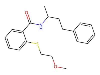 2-(2-methoxyethylsulfanyl)-N-(4-phenylbutan-2-yl)benzamide structure
