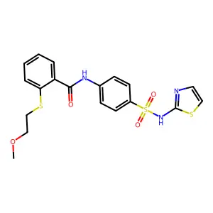 2-(2-methoxyethylsulfanyl)-N-[4-(1,3-thiazol-2-ylsulfamoyl)phenyl]benzamide structure