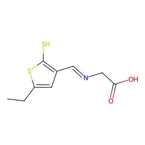 Sodium {[(5-ethyl-2-mercapto-3-thienyl)methylene]amino}acetate hydrate structure