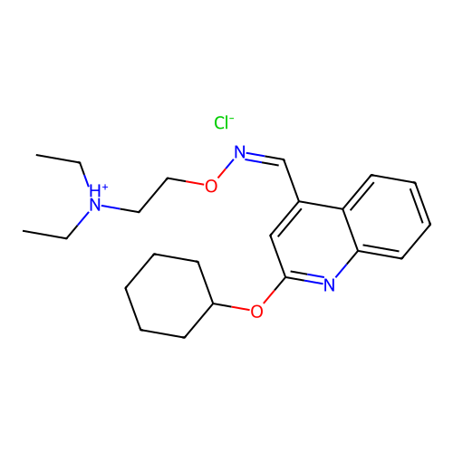 2-Cyclohexoxycinchoninaldehyde O-(2-(diethylamino)ethyl)oxime hydrochloride structure