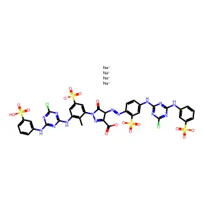 1H-Pyrazole-3-carboxylic acid, 1-(3-((4-chloro-6-((3-sulfophenyl)amino)-1,3,5-triazin-2-yl)amino)-2-methyl-5-sulfophenyl)-4-((4-((4-chloro-6-((3-sulfophenyl)amino)-1,3,5-triazin-2-yl)amino)-2-sulfophenyl)azo)-4,5-dihydro-5-oxo-, tetrasodium salt structure