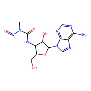 3-[5-(6-aminopurin-9-yl)-4-hydroxy-2-(hydroxymethyl)oxolan-3-yl]-1-methyl-1-nitrosourea structure