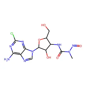3-[5-(6-amino-2-chloropurin-9-yl)-4-hydroxy-2-(hydroxymethyl)oxolan-3-yl]-1-methyl-1-nitrosourea structure