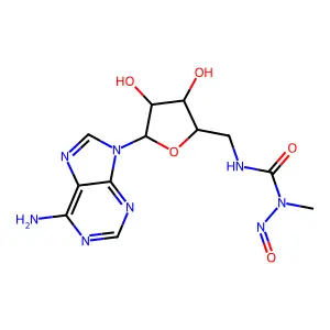 3-[[5-(6-aminopurin-9-yl)-3,4-dihydroxyoxolan-2-yl]methyl]-1-methyl-1-nitrosourea structure
