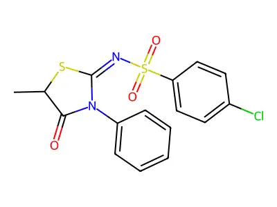 4-chloro-N-(5-methyl-4-oxo-3-phenyl-1,3-thiazolidin-2-ylidene)benzene-1-sulfonamide structure