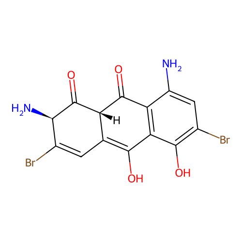 (2S,9aS)-2,8-diamino-3,6-dibromo-5,10-dihydroxy-2,9a-dihydroanthracene-1,9-dione structure