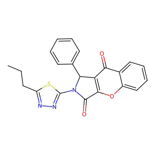 1-phenyl-2-(5-propyl-1,3,4-thiadiazol-2-yl)-1,2-dihydrochromeno[2,3-c]pyrrole-3,9-dione structure