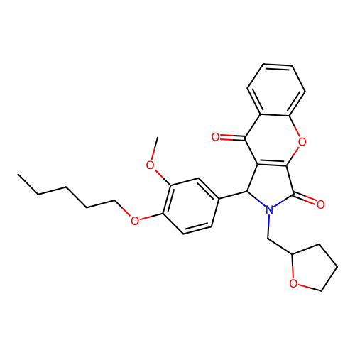 1-[3-methoxy-4-(pentyloxy)phenyl]-2-(tetrahydrofuran-2-ylmethyl)-1,2-dihydrochromeno[2,3-c]pyrrole-3,9-dione structure