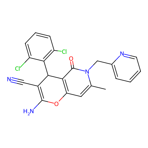 2-amino-4-(2,6-dichlorophenyl)-7-methyl-5-oxo-6-(pyridin-2-ylmethyl)-5,6-dihydro-4H-pyrano[3,2-c]pyridine-3-carbonitrile structure