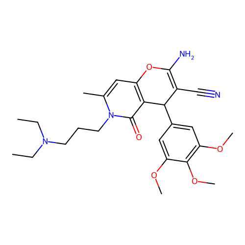 2-amino-6-(3-(diethylamino)propyl)-7-methyl-5-oxo-4-(3,4,5-trimethoxyphenyl)-5,6-dihydro-4H-pyrano[3,2-c]pyridine-3-carbonitrile structure