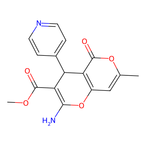 methyl 2-amino-7-methyl-5-oxo-4-(pyridin-4-yl)-4,5-dihydropyrano[4,3-b]pyran-3-carboxylate structure