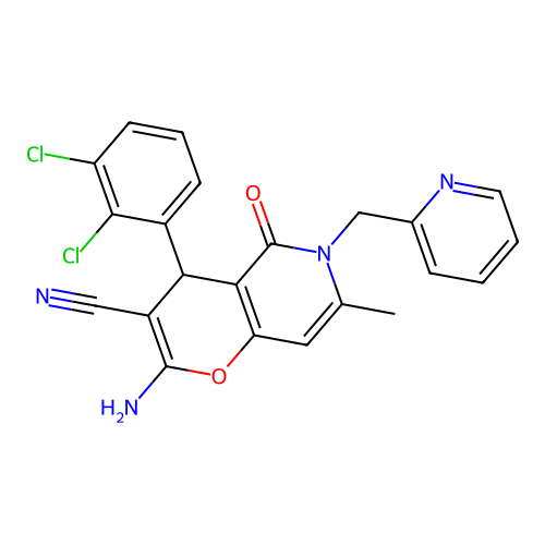 2-amino-4-(2,3-dichlorophenyl)-7-methyl-5-oxo-6-(pyridin-2-ylmethyl)-5,6-dihydro-4H-pyrano[3,2-c]pyridine-3-carbonitrile structure