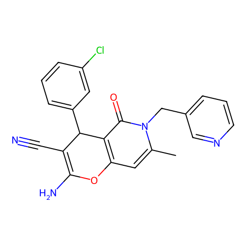 2-amino-4-(3-chlorophenyl)-7-methyl-5-oxo-6-(pyridin-3-ylmethyl)-5,6-dihydro-4H-pyrano[3,2-c]pyridine-3-carbonitrile structure