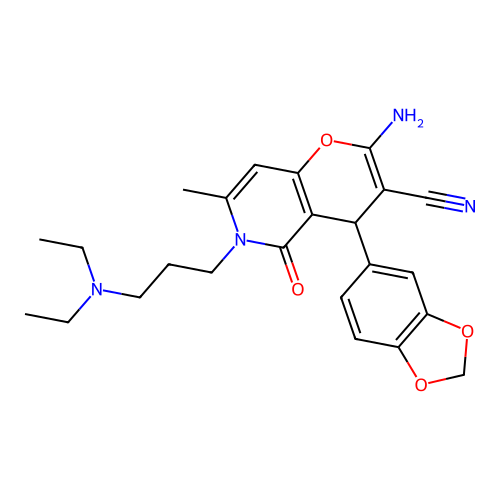 2-amino-4-(1,3-benzodioxol-5-yl)-6-[3-(diethylamino)propyl]-7-methyl-5-oxo-5,6-dihydro-4H-pyrano[3,2-c]pyridine-3-carbonitrile structure