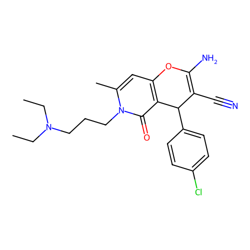 2-amino-4-(4-chlorophenyl)-6-[3-(diethylamino)propyl]-7-methyl-5-oxo-5,6-dihydro-4H-pyrano[3,2-c]pyridine-3-carbonitrile structure