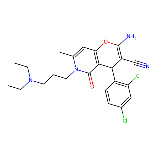 2-amino-4-(2,4-dichlorophenyl)-6-(3-(diethylamino)propyl)-7-methyl-5-oxo-5,6-dihydro-4H-pyrano[3,2-c]pyridine-3-carbonitrile structure