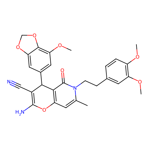 2-amino-6-(3,4-dimethoxyphenethyl)-4-(7-methoxybenzo[d][1,3]dioxol-5-yl)-7-methyl-5-oxo-5,6-dihydro-4H-pyrano[3,2-c]pyridine-3-carbonitrile structure