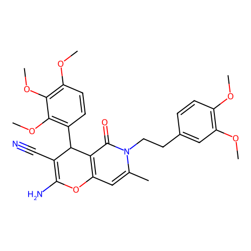 2-amino-6-[2-(3,4-dimethoxyphenyl)ethyl]-7-methyl-5-oxo-4-(2,3,4-trimethoxyphenyl)-5,6-dihydro-4H-pyrano[3,2-c]pyridine-3-carbonitrile structure