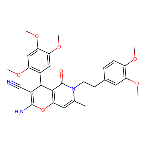 2-amino-6-[2-(3,4-dimethoxyphenyl)ethyl]-7-methyl-5-oxo-4-(2,4,5-trimethoxyphenyl)-5,6-dihydro-4H-pyrano[3,2-c]pyridine-3-carbonitrile structure
