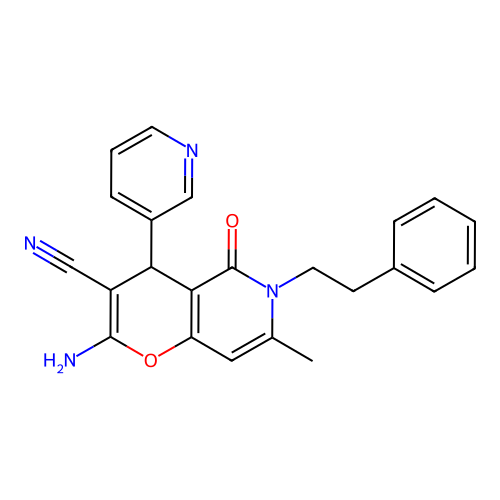 2-amino-7-methyl-5-oxo-6-(2-phenylethyl)-4-(pyridin-3-yl)-5,6-dihydro-4H-pyrano[3,2-c]pyridine-3-carbonitrile structure